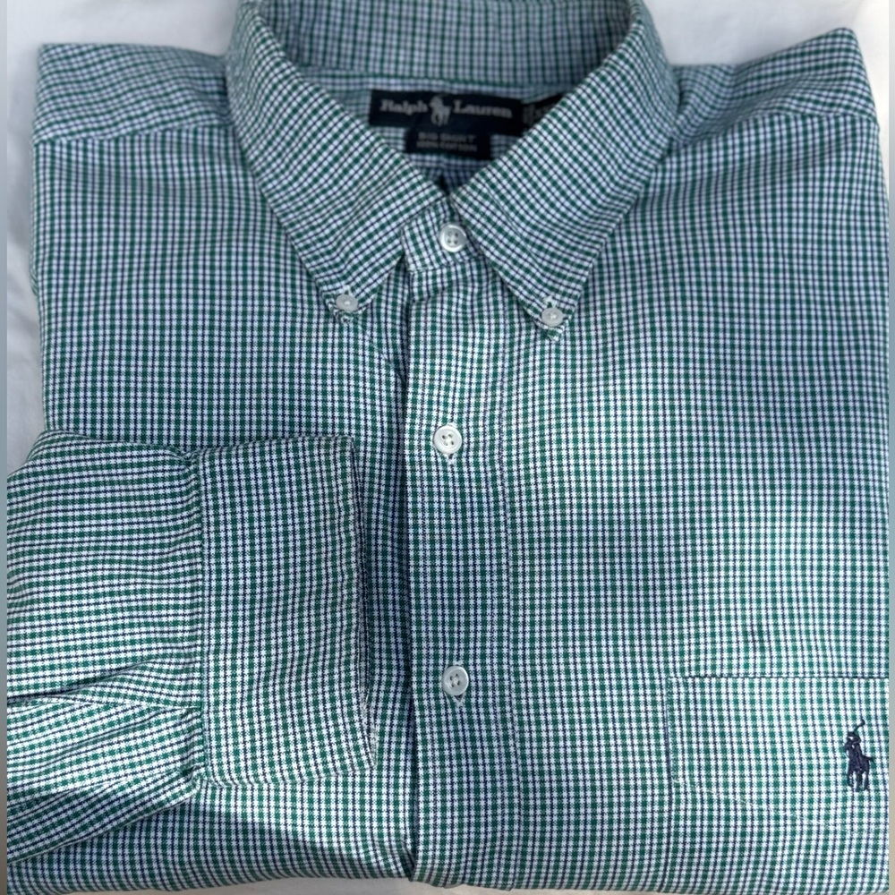 Ralph Lauren Green & Blue‎ Checkered Men's Button Down Shirt XXL (2XL)